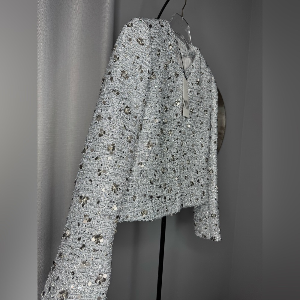 Zara Silver Textured Blazer - Picture 11 of 12